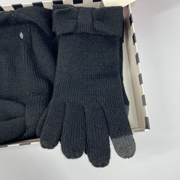 NWT Kate Spade Boxed Gift Set Bow Winter Stocking Hat Device Friendly Gloves Blk - Picture 5 of 10